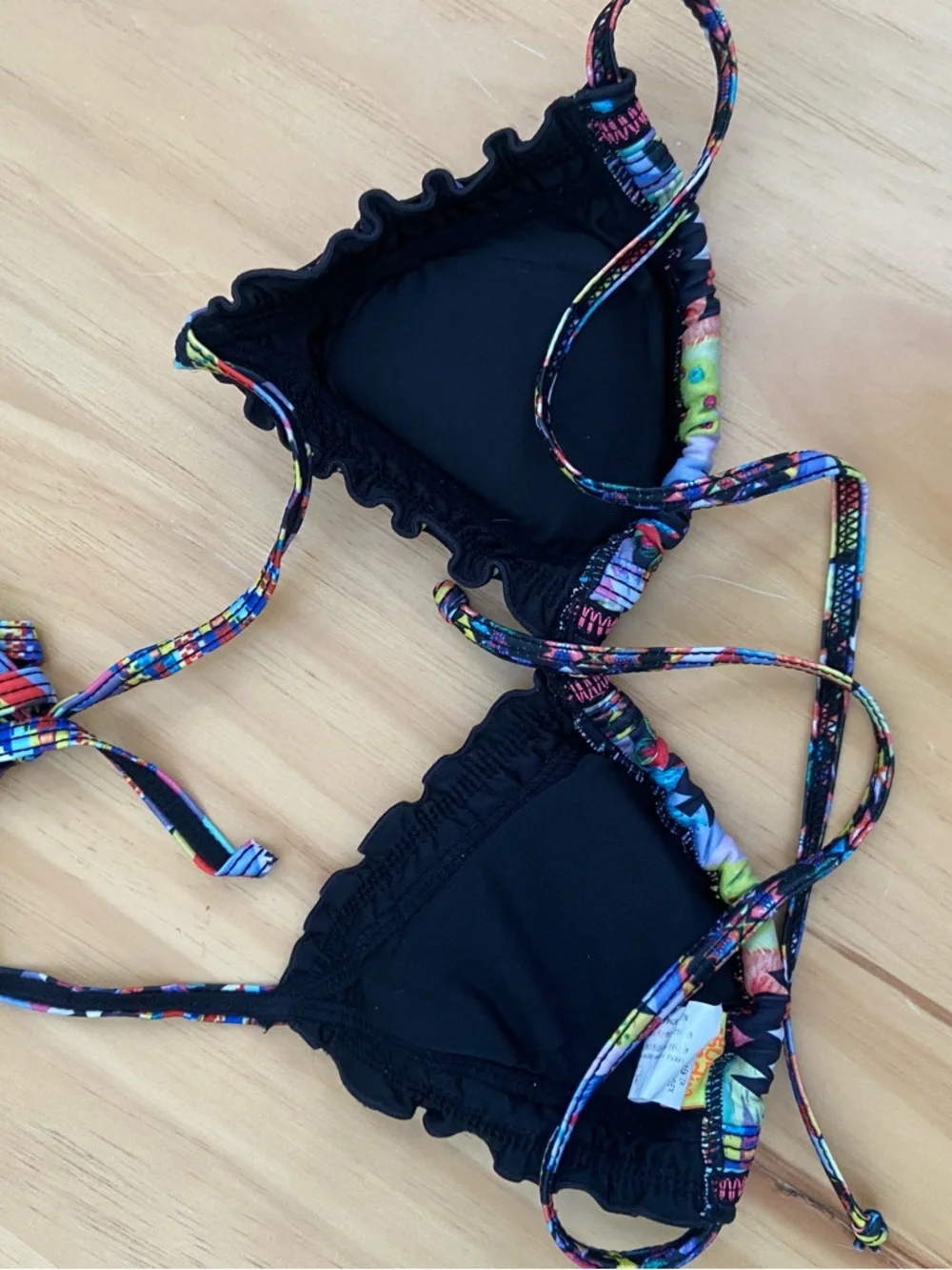 Agua Bendita Black Multicolor Trim Bikini Top